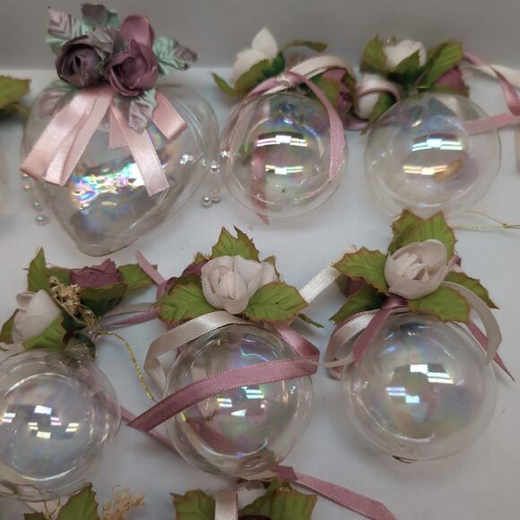 Lot Of 13 Victorian Style Iridescent Clear Glass Ornaments Ball Heart Bell - Picture 8 of 16